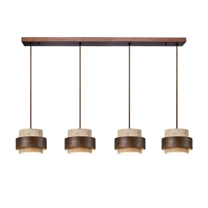 Natural Stone Hanging Fixture with Walnut Accent & Adjustable 59-Inch Cord for Dining Table, Kitchen Counter & Modern Living Spaces