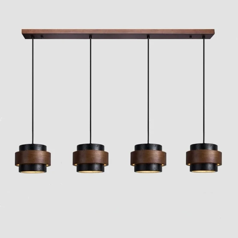 Natural Stone Hanging Fixture with Walnut Accent & Adjustable 59-Inch Cord for Dining Table, Kitchen Counter & Modern Living Spaces