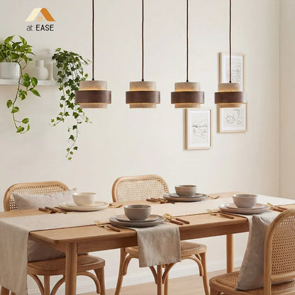 Natural Stone Hanging Fixture with Walnut Accent & Adjustable 59-Inch Cord for Dining Table, Kitchen Counter & Modern Living Spaces