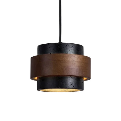 Natural Stone Hanging Fixture with Walnut Accent & Adjustable 59-Inch Cord for Dining Table, Kitchen Counter & Modern Living Spaces