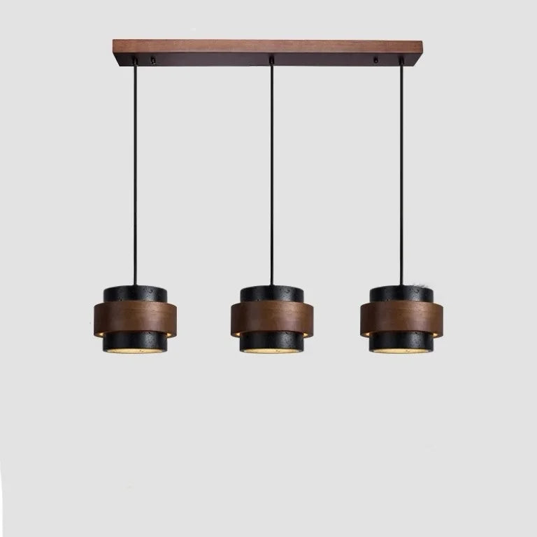 Natural Stone Hanging Fixture with Walnut Accent & Adjustable 59-Inch Cord for Dining Table, Kitchen Counter & Modern Living Spaces