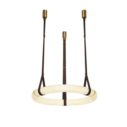 LED Ring Ceiling Fixture in Alabaster Stone – Adjustable Halo Chandelier for Open Dining Areas, Great Rooms & Hospitality – 47 in Circle Sus
