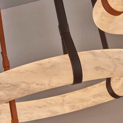 LED Ring Ceiling Fixture in Alabaster Stone – Adjustable Halo Chandelier for Open Dining Areas, Great Rooms & Hospitality – 47 in Circle Sus