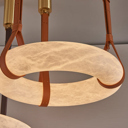 LED Ring Ceiling Fixture in Alabaster Stone – Adjustable Halo Chandelier for Open Dining Areas, Great Rooms & Hospitality – 47 in Circle Sus