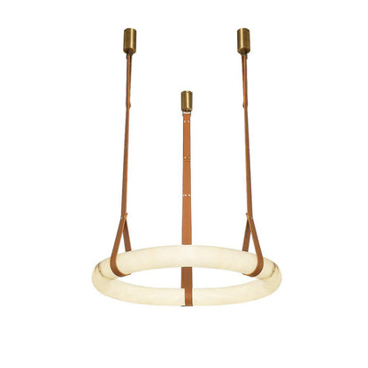 LED Ring Ceiling Fixture in Alabaster Stone – Adjustable Halo Chandelier for Open Dining Areas, Great Rooms & Hospitality – 47 in Circle Sus