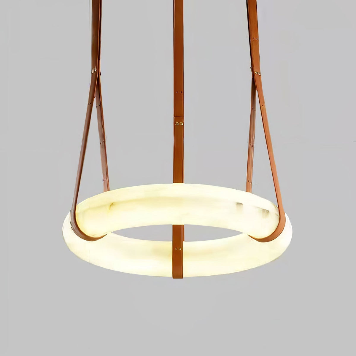 LED Ring Ceiling Fixture in Alabaster Stone – Adjustable Halo Chandelier for Open Dining Areas, Great Rooms & Hospitality – 47 in Circle Sus