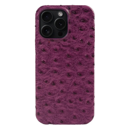 Genuine Ostrich Leather iPhone Case for 14/15/16/17 Series – Shock-Absorbing with Soft Lining & Raised Edges