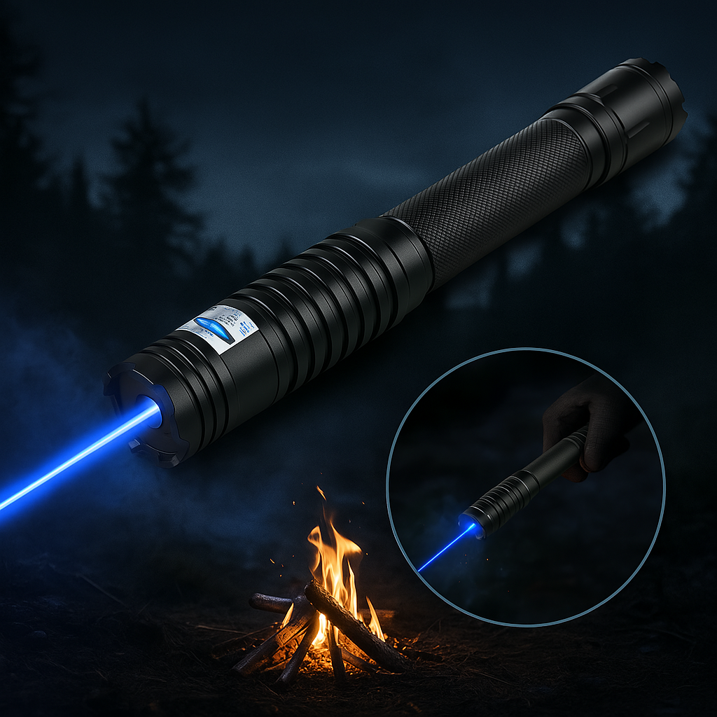 High-Power Tactical Flashlight Blue Beam Fire Starter Waterproof Aluminum Emergency Survival Light Long Distance 16400 ft Adjustable Focus