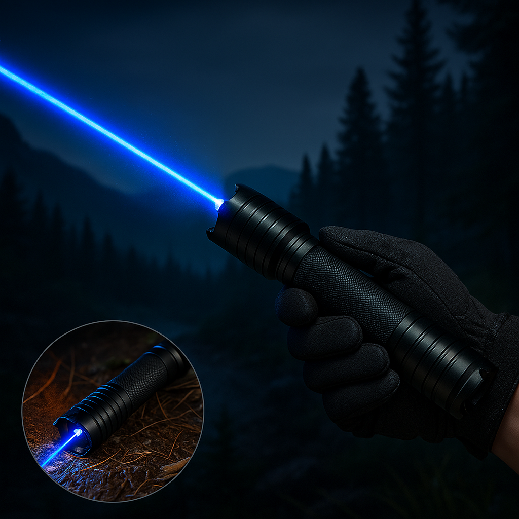 High-Power Tactical Flashlight Blue Beam Fire Starter Waterproof Aluminum Emergency Survival Light Long Distance 16400 ft Adjustable Focus