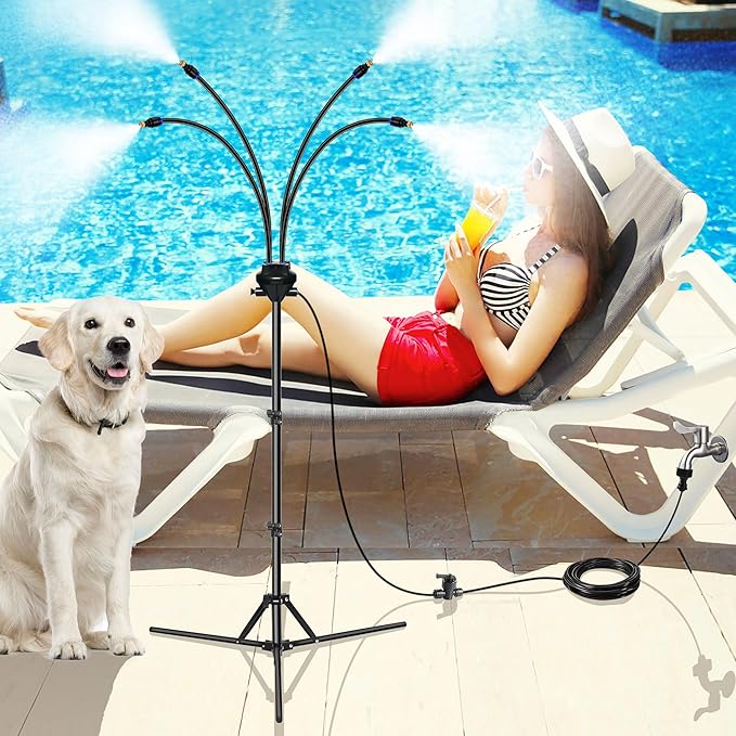 Outdoor Misting System for Patio, Adjustable Height Water Mister with Fine Mist, Garden Hose Patio Mister