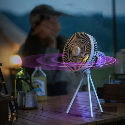 Outdoor Mood Light | Portable Fan with LED Ambiance & Rechargeable Battery | Ideal for Summer Nights Camping