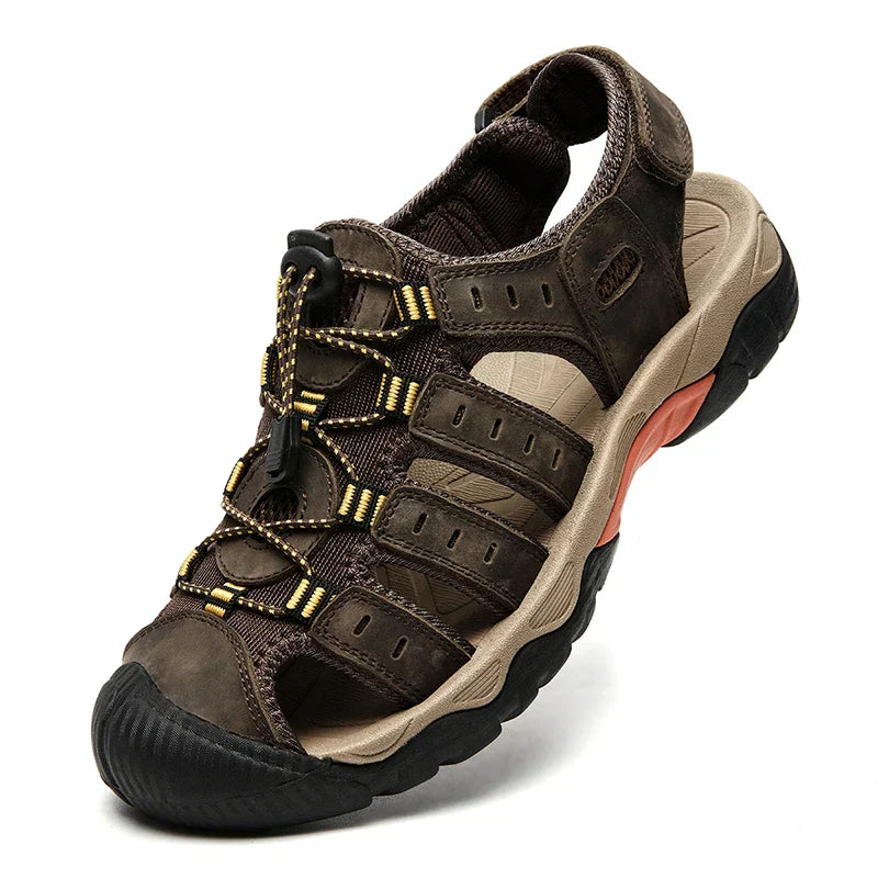 Outdoor Sandals | Genuine Leather Hiking Sandals with Elastic Strap | Comfortable Casual Footwear for Summer Adventures
