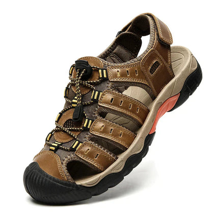 Outdoor Sandals | Genuine Leather Hiking Sandals with Elastic Strap | Comfortable Casual Footwear for Summer Adventures