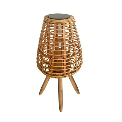 Outdoor Solar Floor Lamp with Woven Rattan Shade – Warm White LED for Gardens