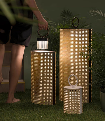 Outdoor Solar Lantern with Remote Control, Adjustable Rattan Mantle for Garden and Terrace Lighting