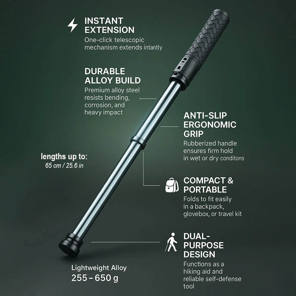 Outdoor Stability Support | Telescopic Hiking Pole with Anti-Slip Grip | Compact Design for Easy Storage