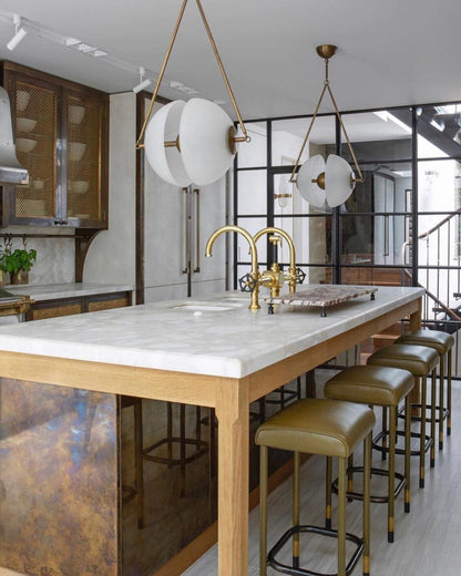Hanging Ceiling Fixture with Frosted Glass Globes for Kitchen & Dining Room – Aged Metal Frame 16 in Wide Adjustable Cord Integrated LED for