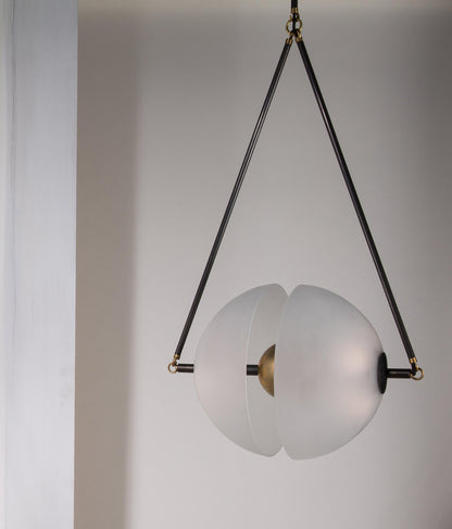 Hanging Ceiling Fixture with Frosted Glass Globes for Kitchen & Dining Room – Aged Metal Frame 16 in Wide Adjustable Cord Integrated LED for