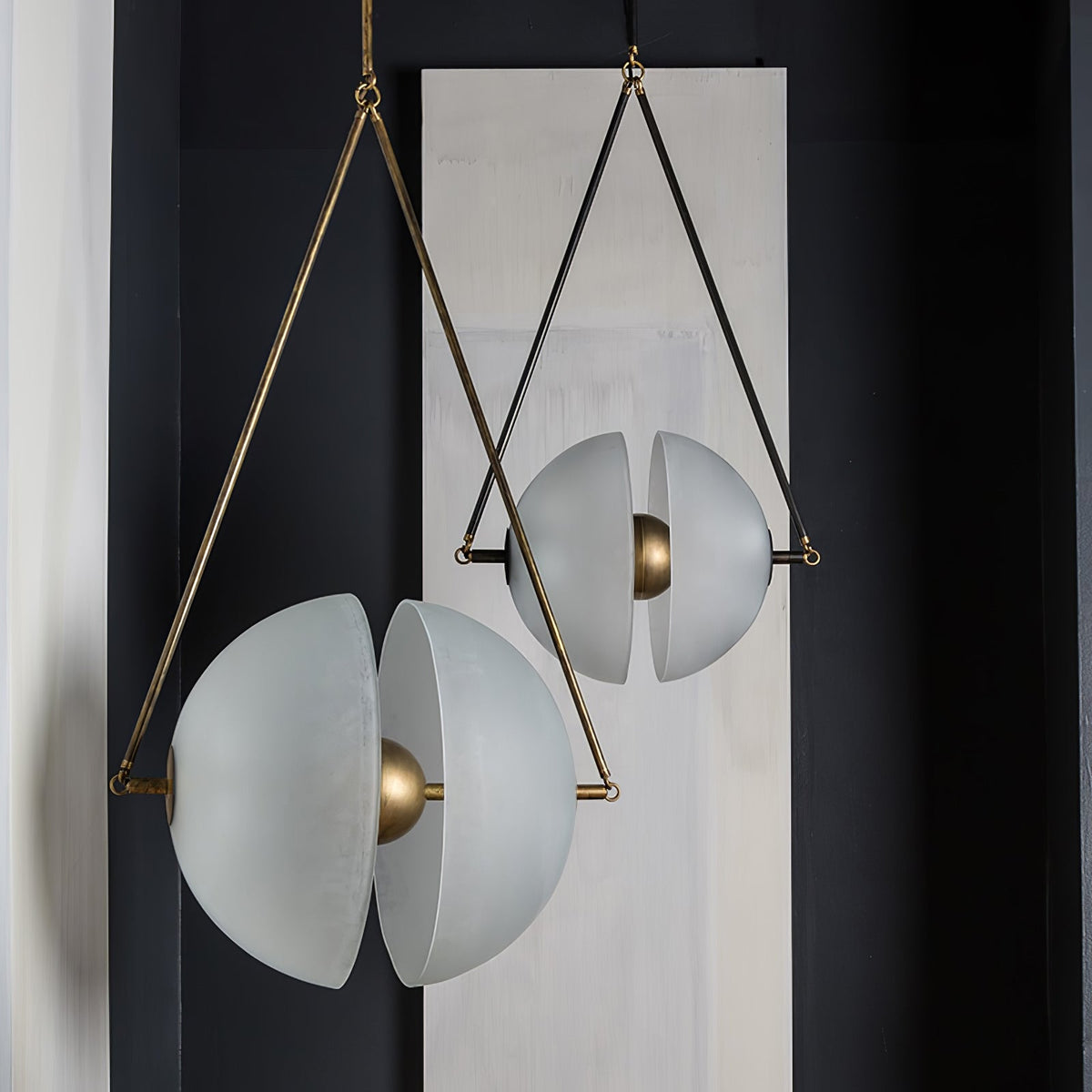 Hanging Ceiling Fixture with Frosted Glass Globes for Kitchen & Dining Room – Aged Metal Frame 16 in Wide Adjustable Cord Integrated LED for