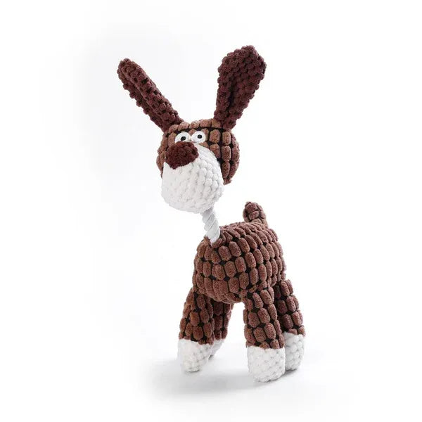 Indestructible Plush Squeaky Dog Toy for Power Chewers - Reinforced Stitching, Safe Soft Fabric, Interactive Sound, Easy Clean - Brown
