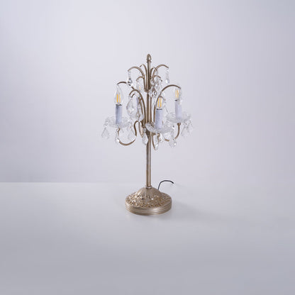 Crystal Chandelier-Style Table Lamp with Metal Frame for Bedroom & Living Room Lighting | 22 in Height Decorative Accent Light for Nightstan