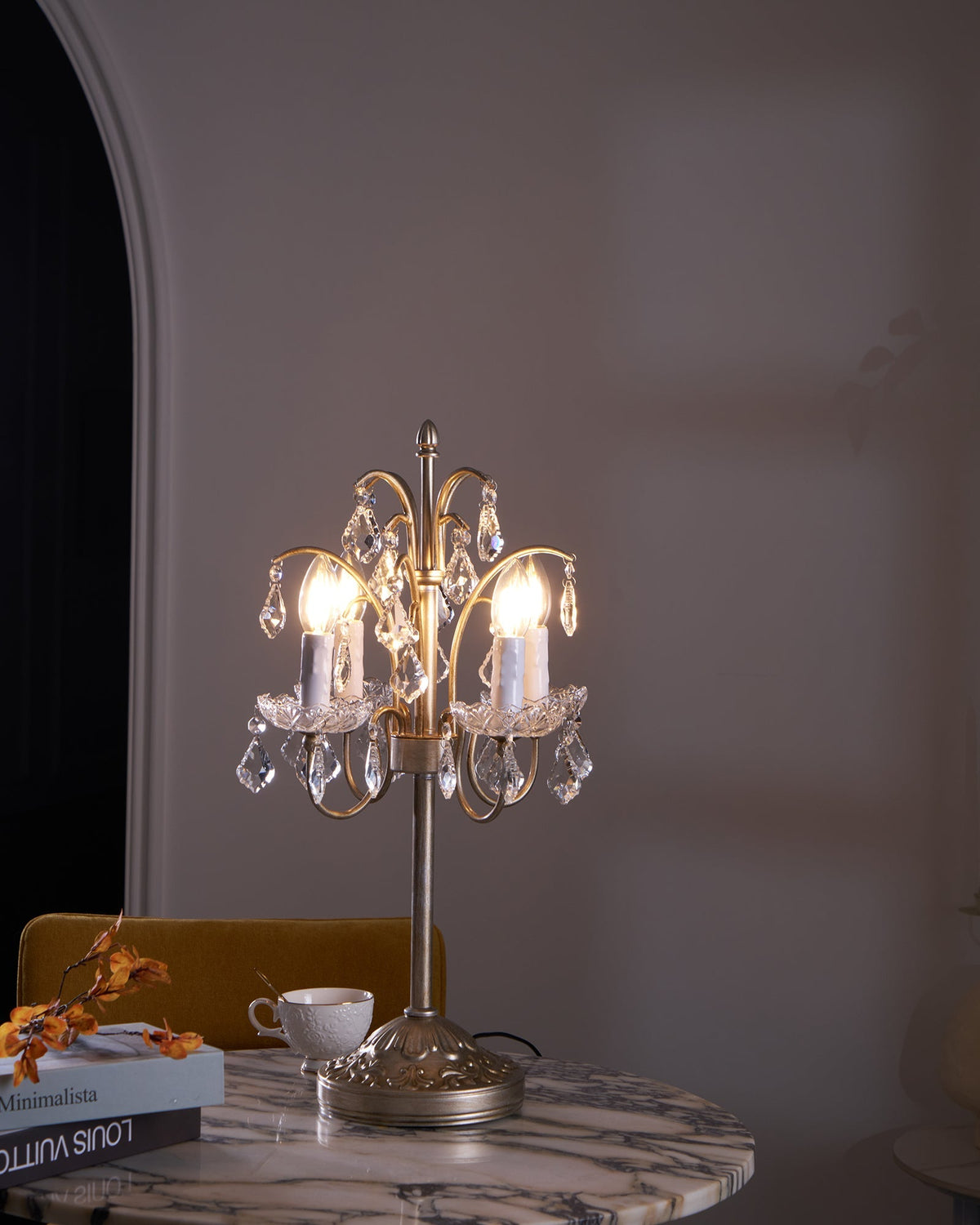 Crystal Chandelier-Style Table Lamp with Metal Frame for Bedroom & Living Room Lighting | 22 in Height Decorative Accent Light for Nightstan