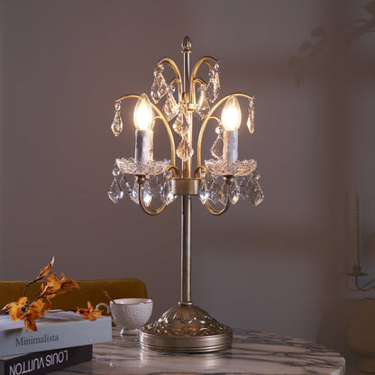 Crystal Chandelier-Style Table Lamp with Metal Frame for Bedroom & Living Room Lighting | 22 in Height Decorative Accent Light for Nightstan