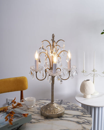 Crystal Chandelier-Style Table Lamp with Metal Frame for Bedroom & Living Room Lighting | 22 in Height Decorative Accent Light for Nightstan