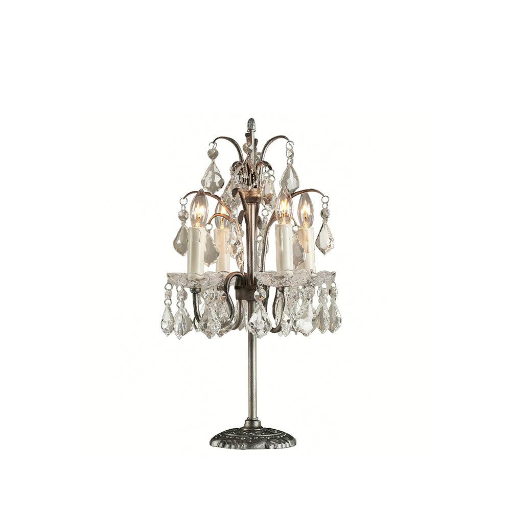 Crystal Chandelier-Style Table Lamp with Metal Frame for Bedroom & Living Room Lighting | 22 in Height Decorative Accent Light for Nightstan