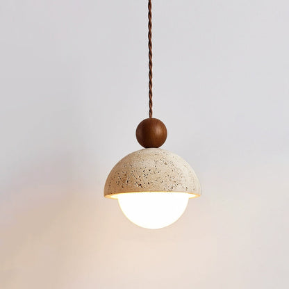 Glass Dome Ceiling Light 6-Inch Beige Stone Finish Hanging Fixture Kitchen Island Dining Room Entryway Modern Organic Texture G9 Socket Mini