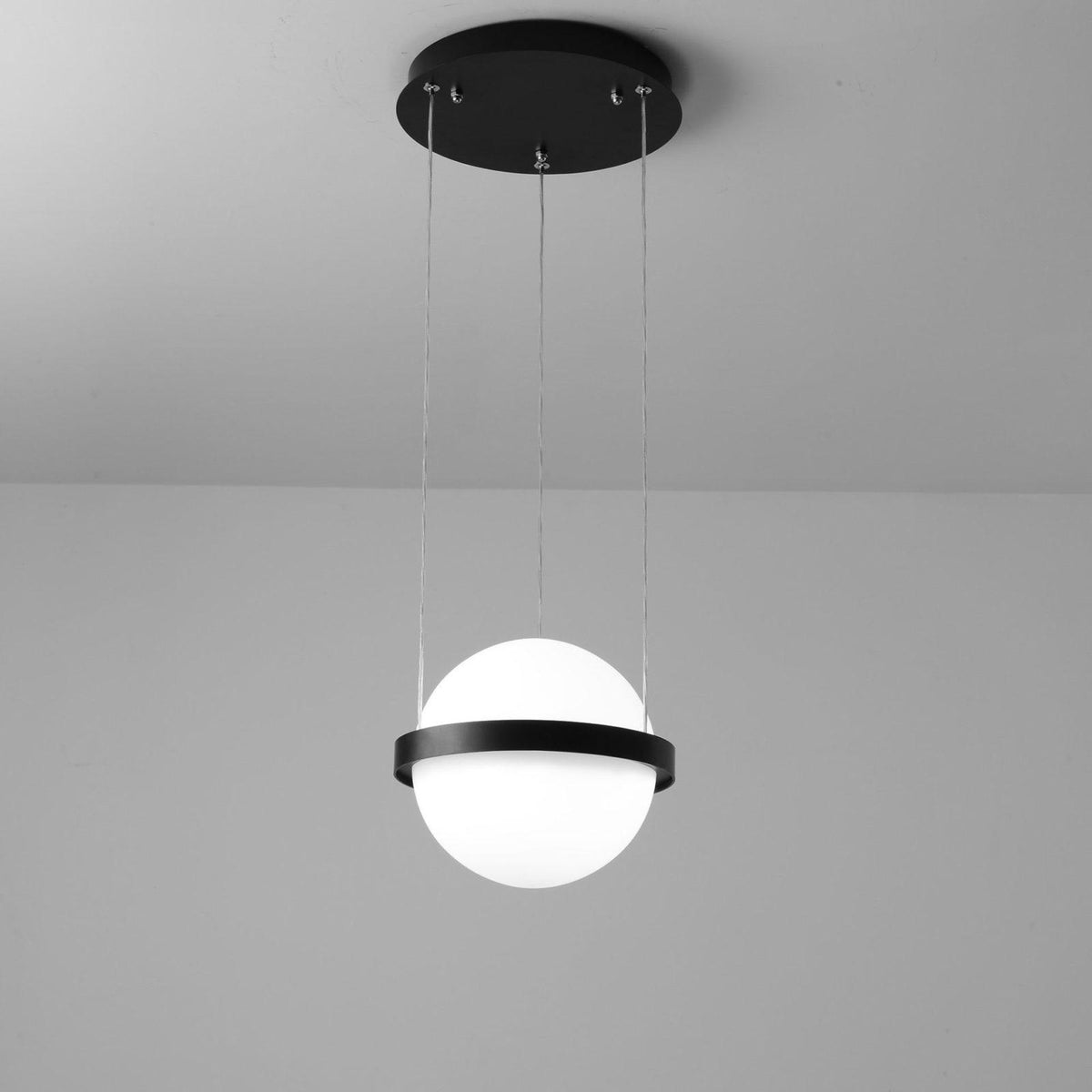 Spherical LED Hanging Fixture for Kitchen Island & Dining Area – Adjustable Height Black Metal Pendant with Dual-Tone Lighting, 8.7 in Acryl