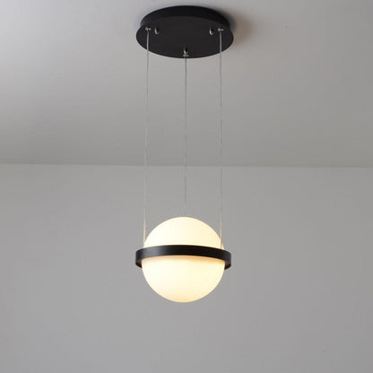 Spherical LED Hanging Fixture for Kitchen Island & Dining Area – Adjustable Height Black Metal Pendant with Dual-Tone Lighting, 8.7 in Acryl