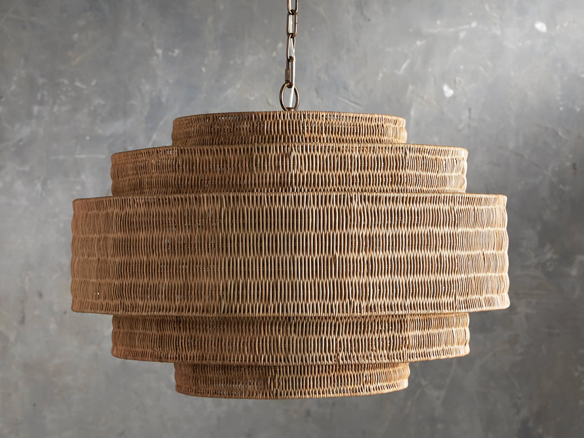Woven Rattan Ceiling Chandelier with Layered Dome Shade – 28 or 40 Inch Natural Boho Pendant Light for Dining Room, Bedroom, Living Room