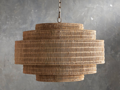 Woven Rattan Ceiling Chandelier with Layered Dome Shade – 28 or 40 Inch Natural Boho Pendant Light for Dining Room, Bedroom, Living Room