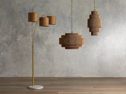 Woven Rattan Ceiling Chandelier with Layered Dome Shade – 28 or 40 Inch Natural Boho Pendant Light for Dining Room, Bedroom, Living Room