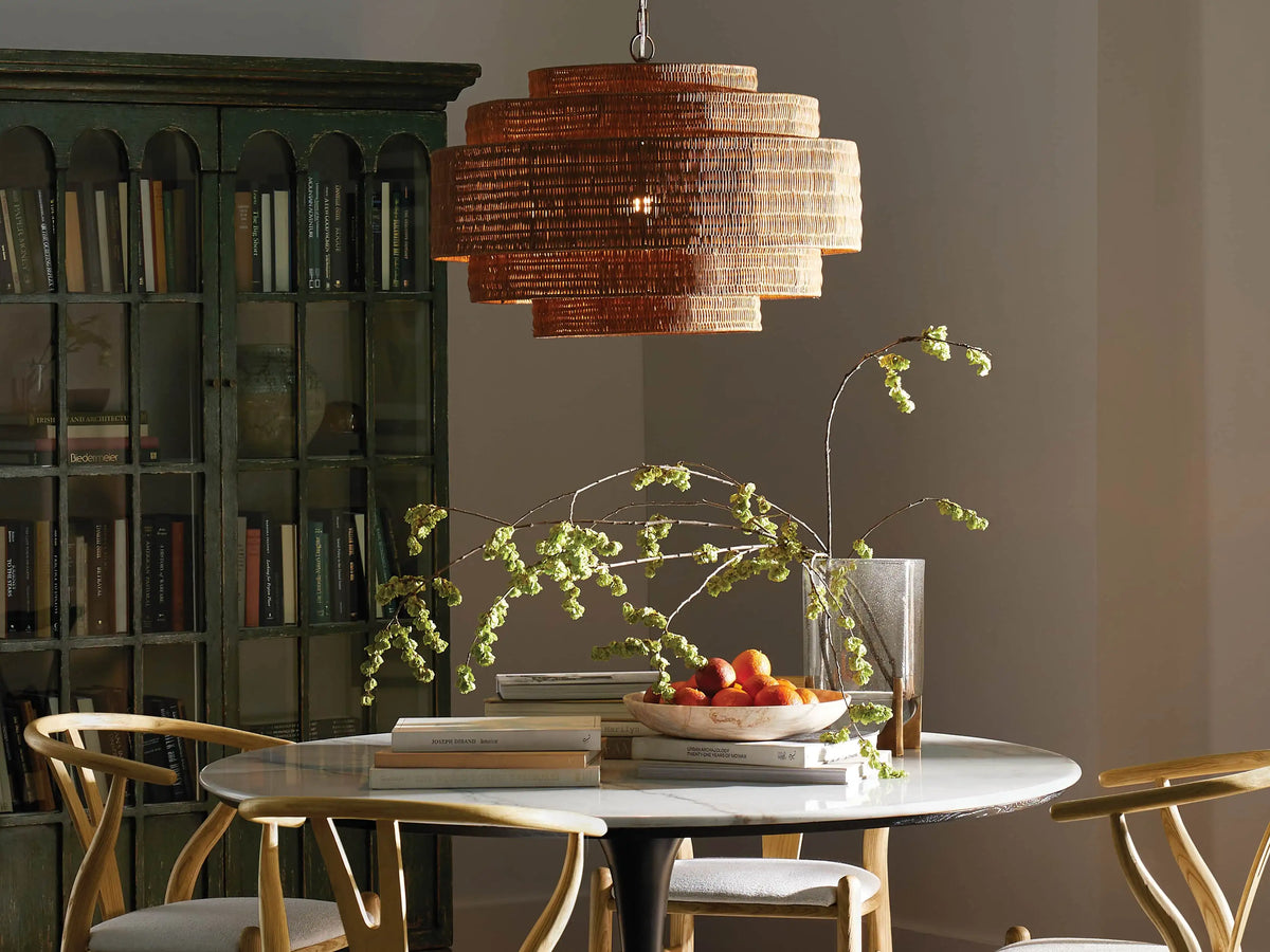 Woven Rattan Ceiling Chandelier with Layered Dome Shade – 28 or 40 Inch Natural Boho Pendant Light for Dining Room, Bedroom, Living Room