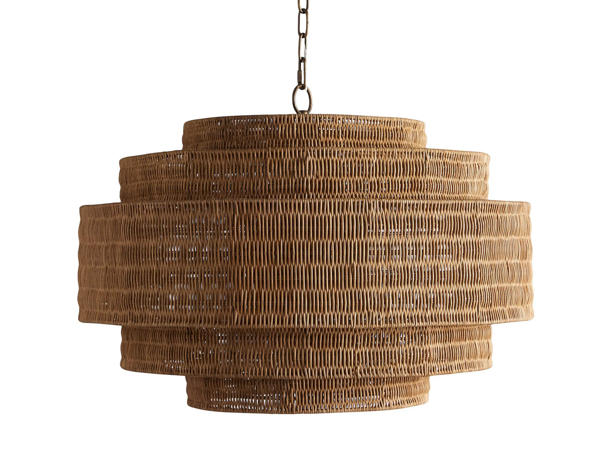 Woven Rattan Ceiling Chandelier with Layered Dome Shade – 28 or 40 Inch Natural Boho Pendant Light for Dining Room, Bedroom, Living Room