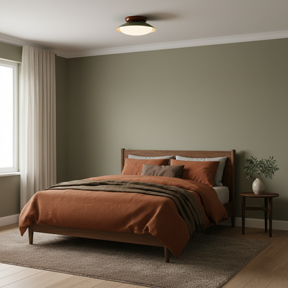 Flush-Mount LED Dome Light 10-Inch Metal Fixture Green Brown for Kitchen Bathroom Covered Patio Hallway Entryway Low-Profile Warm Glow 3000K