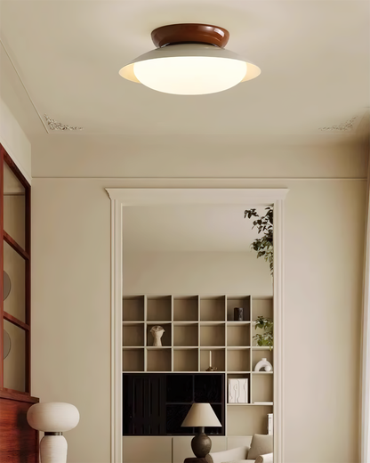 Flush-Mount LED Dome Light 10-Inch Metal Fixture Green Brown for Kitchen Bathroom Covered Patio Hallway Entryway Low-Profile Warm Glow 3000K