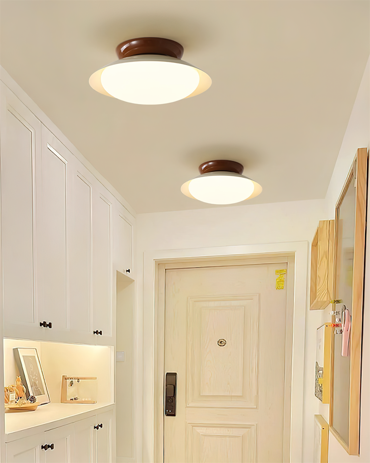 Flush-Mount LED Dome Light 10-Inch Metal Fixture Green Brown for Kitchen Bathroom Covered Patio Hallway Entryway Low-Profile Warm Glow 3000K