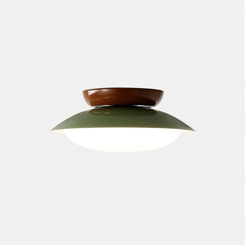 Flush-Mount LED Dome Light 10-Inch Metal Fixture Green Brown for Kitchen Bathroom Covered Patio Hallway Entryway Low-Profile Warm Glow 3000K