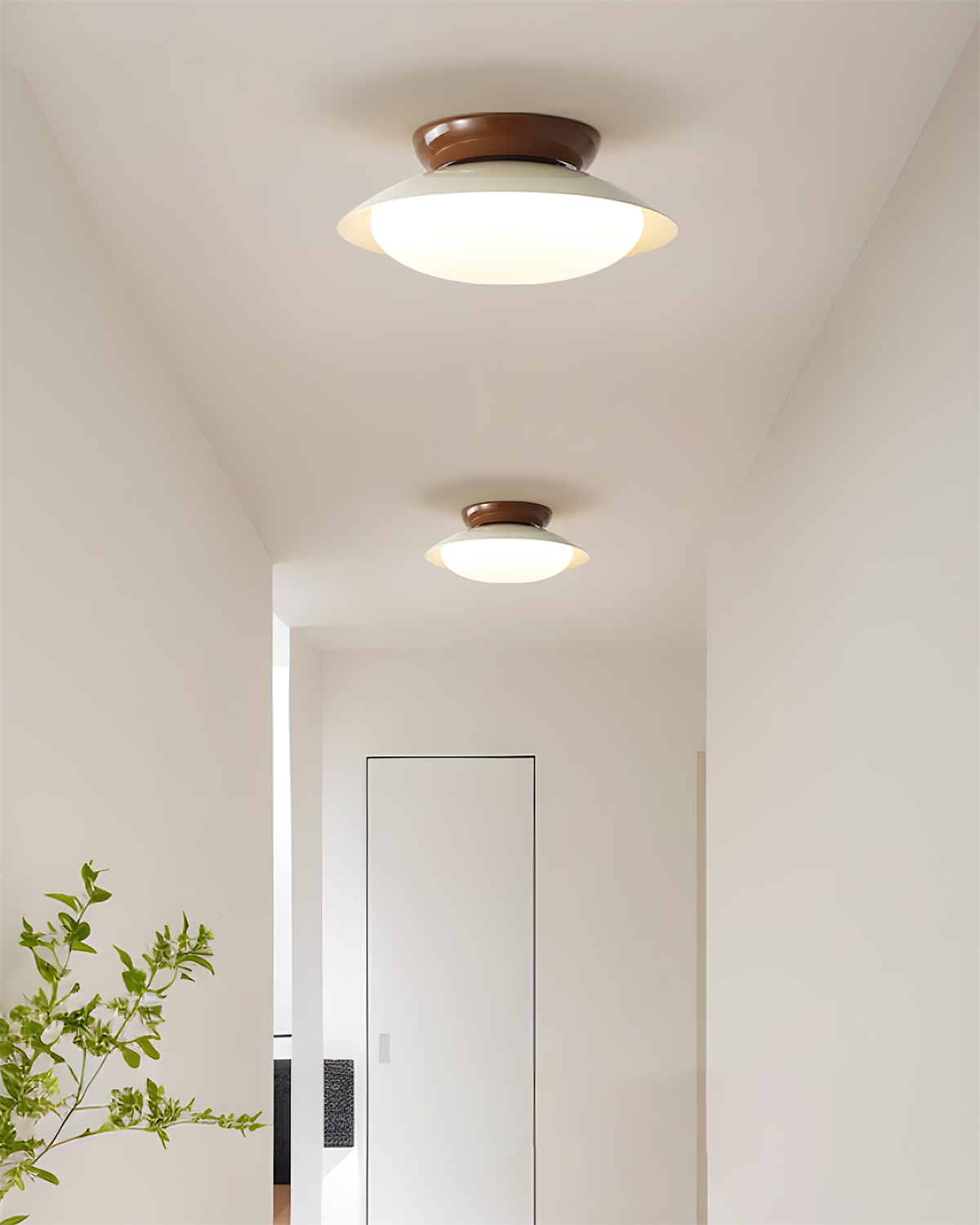 Flush-Mount LED Dome Light 10-Inch Metal Fixture Green Brown for Kitchen Bathroom Covered Patio Hallway Entryway Low-Profile Warm Glow 3000K