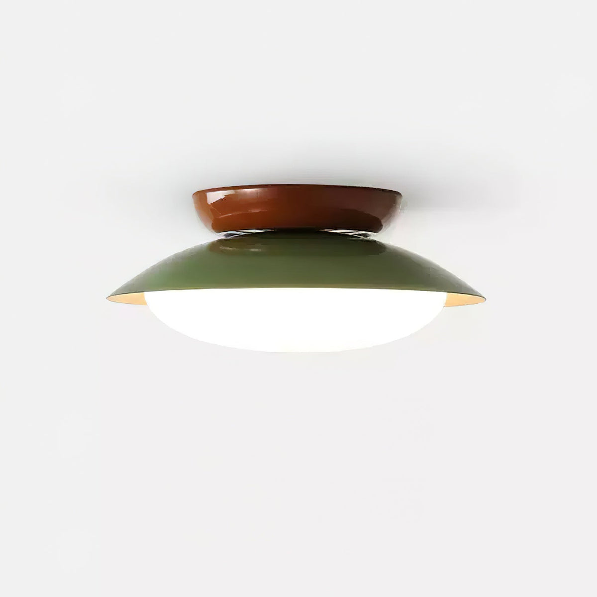 Flush-Mount LED Dome Light 10-Inch Metal Fixture Green Brown for Kitchen Bathroom Covered Patio Hallway Entryway Low-Profile Warm Glow 3000K