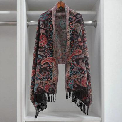 Pavia Women's Poncho Shawl - Soft Microfiber, Double-Sided Paisley Design