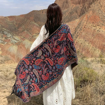 Pavia Women's Poncho Shawl - Soft Microfiber, Double-Sided Paisley Design