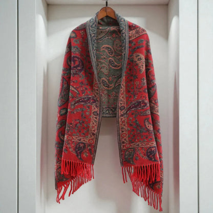 Pavia Women's Poncho Shawl - Soft Microfiber, Double-Sided Paisley Design