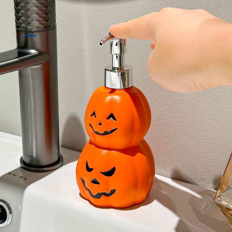 Pavo Soap Dispenser - Plastic Double Stacked Pumpkin Design, Halloween Hand Soap Dispenser