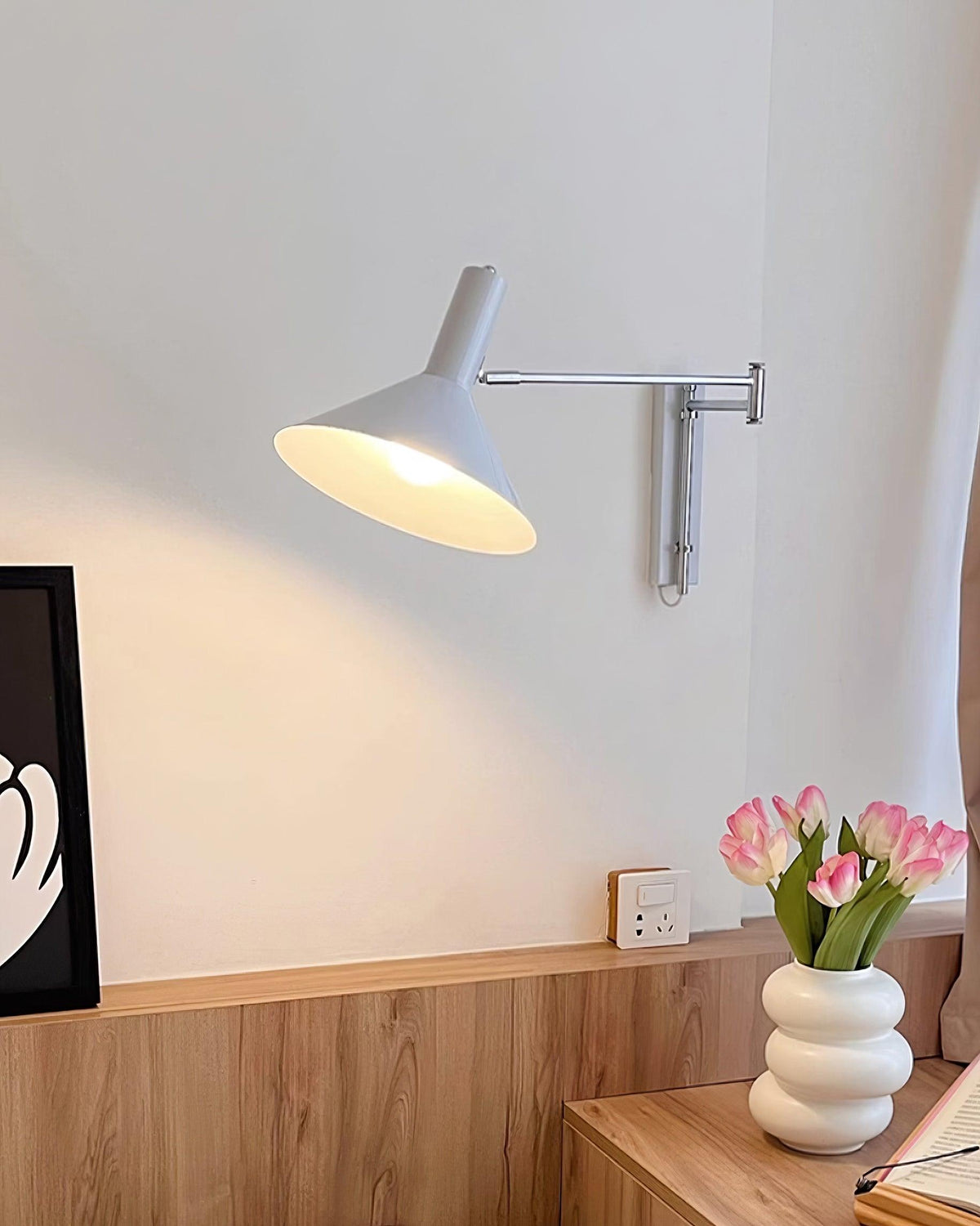 Rotating Sconce with Pivoting Head for Bedroom, Bathroom & Hallway – Metal Fixture in White, Black, Red – 10-Inch Adjustable Design