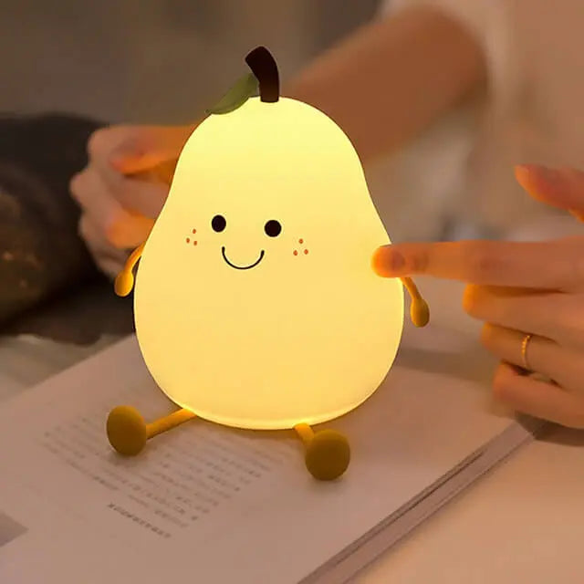 Squishy Pear Night Light for Kids, Rechargeable LED Touch Lamp with 7 Color Modes, Soft Silicone Nursery Nightlight for Children's Bedroom