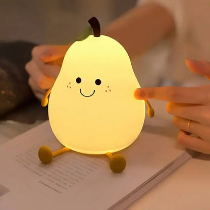 Squishy Pear Night Light for Kids, Rechargeable LED Touch Lamp with 7 Color Modes, Soft Silicone Nursery Nightlight for Children's Bedroom